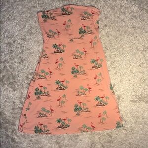 A line Summer strapless dress Hawaiian vacation flamingo